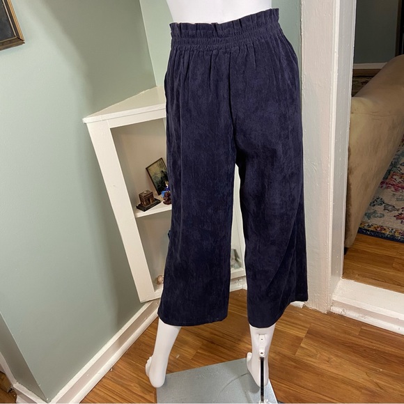 Everly navy blue corduroy small cropped wide leg Pants paper bag pleated - Picture 7 of 11